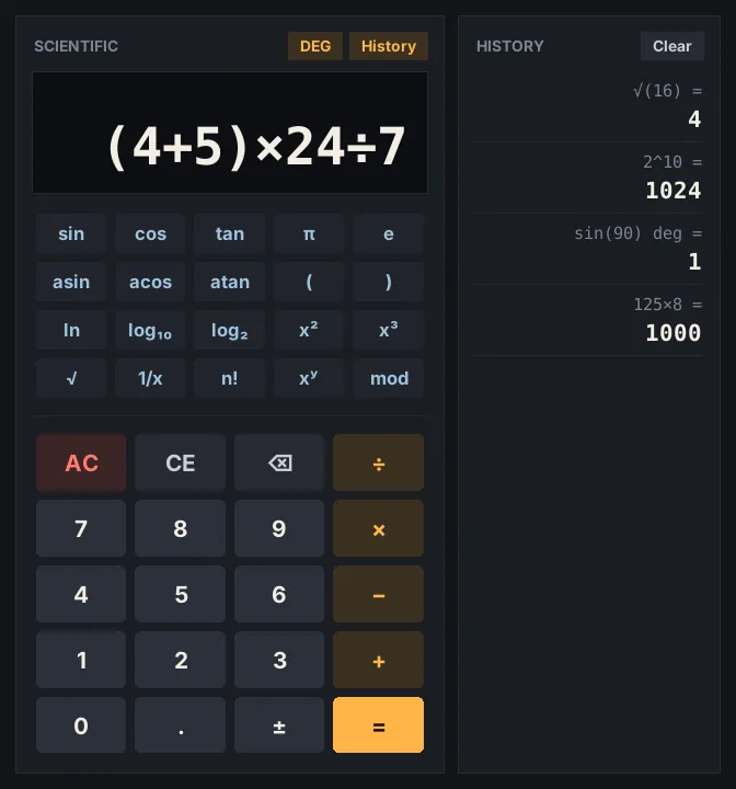 Tkinter Calculator screenshot
